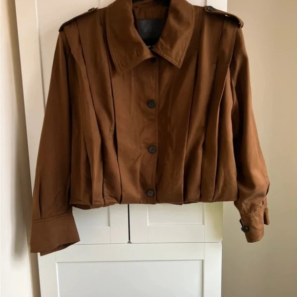 NEW!!! ZARA PLEATED JACKET WITH TABS ZW COLLECTION Size L - Picture 7 of 13